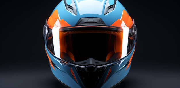 un casque de course avec un casque blanc orange et bleu clair