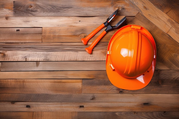 Un casque et deux tournevis sur une table en bois