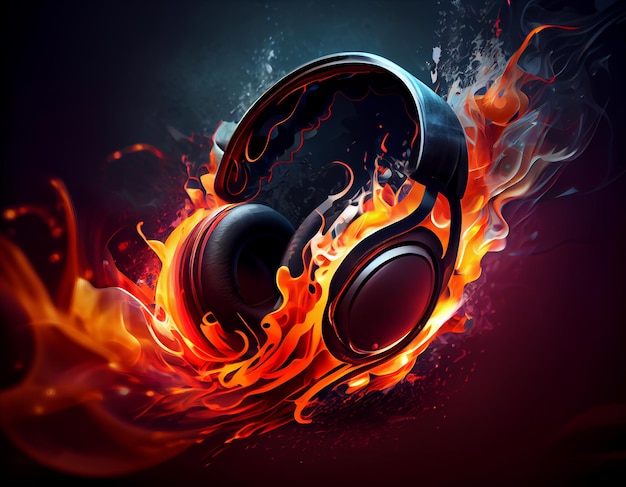 Casque Fiery sur fond noir Generative AI