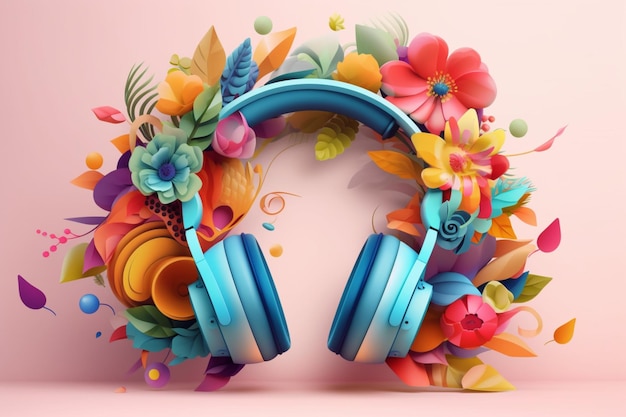 Photo un casque avec des fleurs dessus et le mot musique dessus