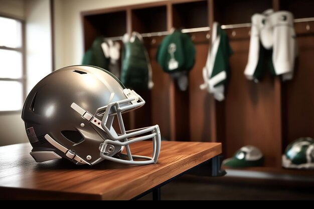 Un casque de football sur un banc de vestiaire papier peint