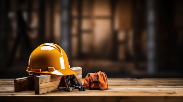 Un casque isolé posé sur une table en bois