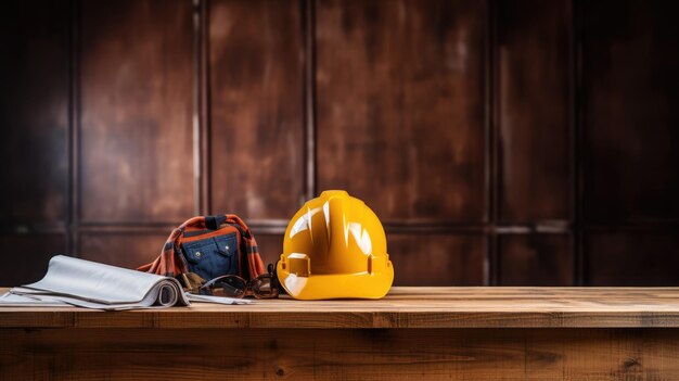 Un casque isolé posé sur une table en bois