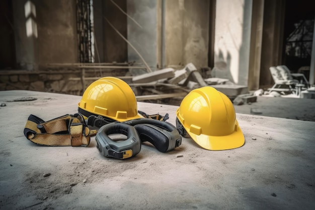 Casque jaune de chantier Generate Ai