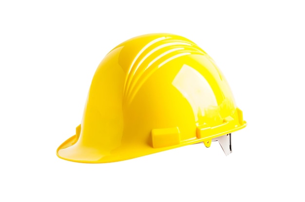 Casque jaune isolé sur fond blanc avec un tracé de détourage pour protéger la sécurité des ingénieurs en