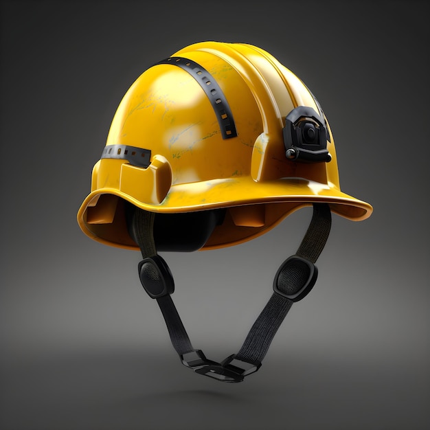 Un casque jaune avec le mot « feu » dessus.