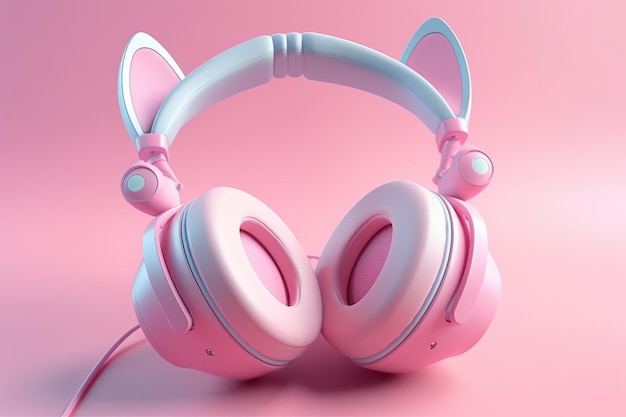 Casque avec de jolies oreilles de chat sur eux Belle image d'illustration Generative AI