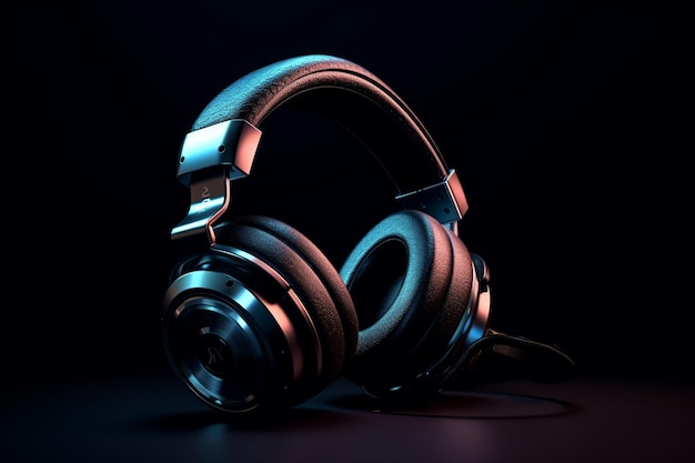 Casque moderne sur fond noir Concept de musique rendu 3D