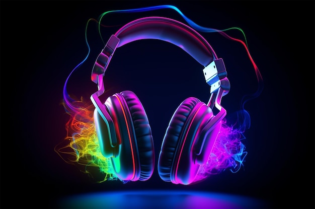 Un casque néon avec un fond de couleur arc-en-ciel.