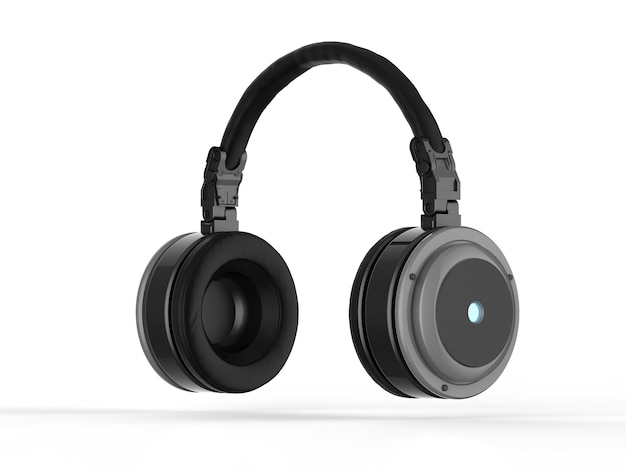 Casque noir de rendu 3D sur fond blanc