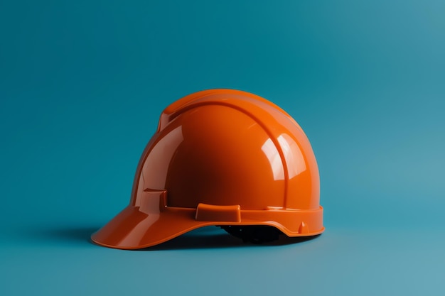 Un casque orange avec le mot " dessus " sur fond bleu.