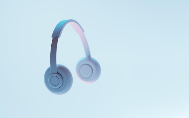 Casque d'origine sans fil avec son stéréo dans des écouteurs dj modernes au néon sur fond bleu pour dispositif de technologie de fête pour écouter de la musique électro techno accessoire jeunesse illustration 3d