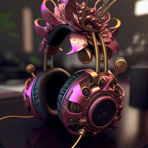 Un casque rose avec une fleur dessus