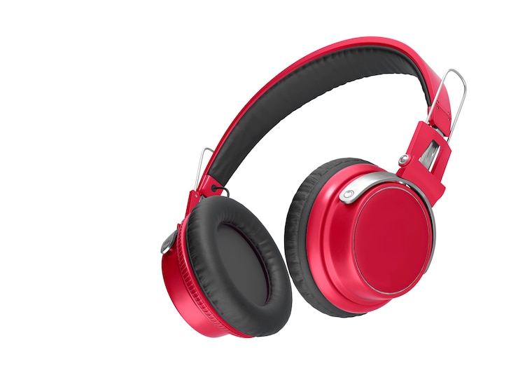 Photo casque rouge isolé gros plan