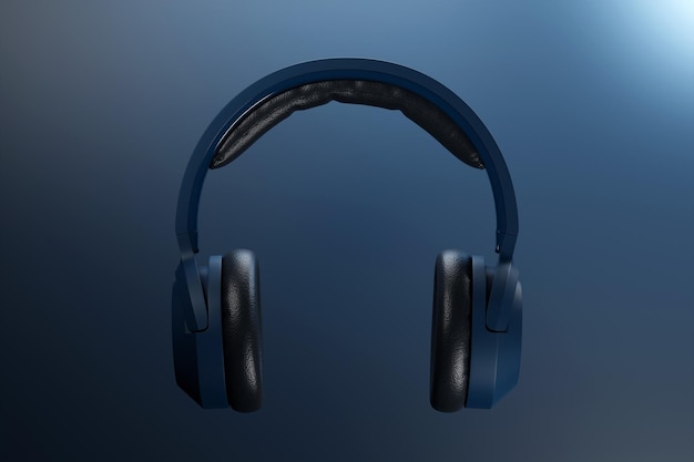 Casque sans fil classique bleu rendu 3d isolé Illustration de l'icône du casque Technologie audio