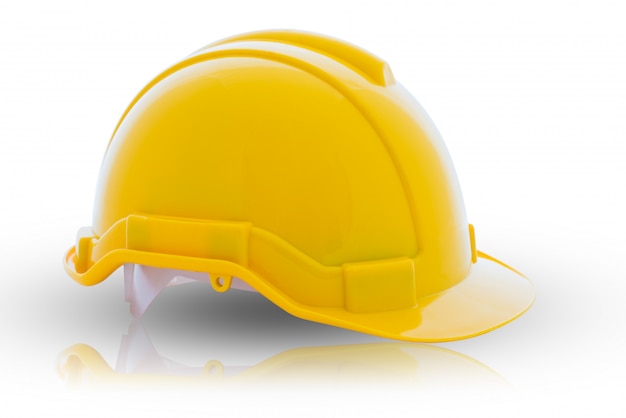 Casque de sécurité jaune sur fond blanc