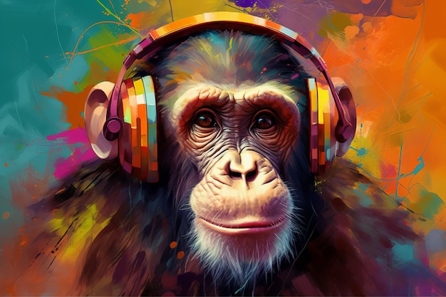 Casque de singe couleur musique Generate Ai