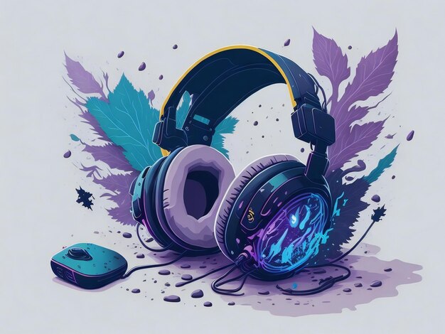 Un casque et une souris de jeu d'illustration détaillée