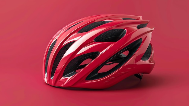 Casque de vélo rouge isolé sur fond rouge rendu 3D d'un casque léger et durable pour cyclistes