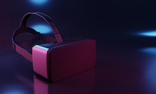 Casque VR avec lumière colorée cyberpunk avec espace de copie Technologie de réalité virtuelle et innovation