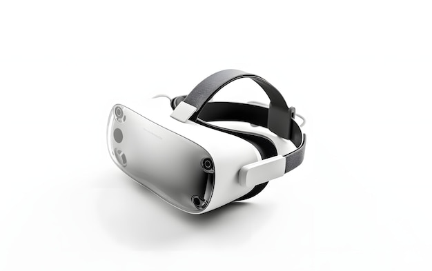 Un casque vr samsung blanc et noir avec un bracelet noir.