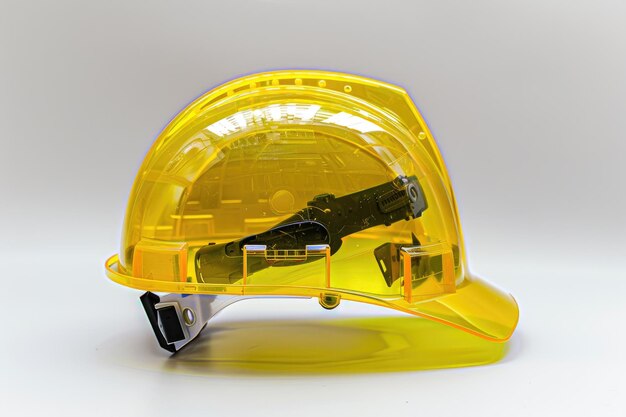 Casques de sécurité jaunes pour les chantiers isolés sur fond blanc