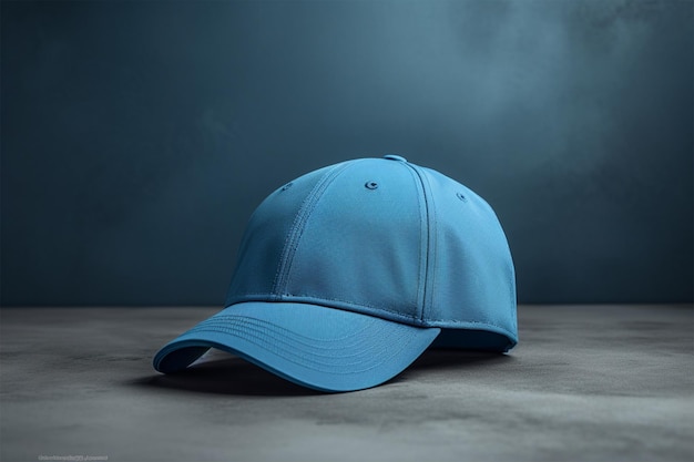 casquette de baseball bleue sur fond gris maquette