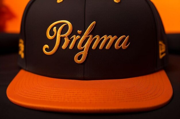 Photo une casquette de baseball orange et noire sur un fond blanc.