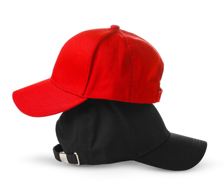 Photo casquette de baseball rouge et noire sur fond blanc