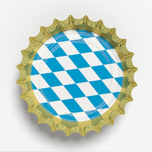 Casquette de bière Octoberfest avec drapeau Bavière isolé sur fond blanc vue de dessus illustration 3d