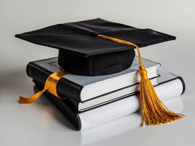 Casquette de diplôme noire avec degré isolé sur fond blanc