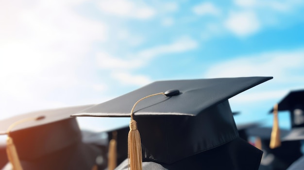 Casquette diplômée sur fond de ciel bleu