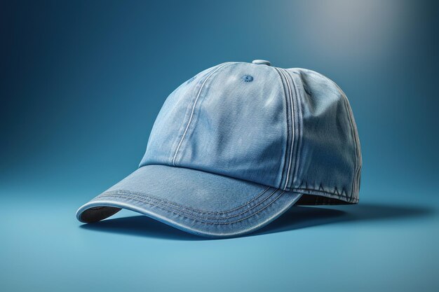 Une casquette en jean bleu à fond bleu clair