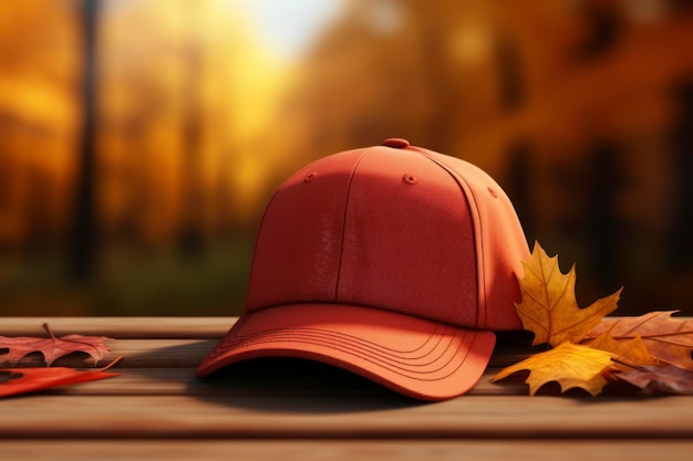 Casquette vierge fond automne photo publicitaire photo ultra réaliste