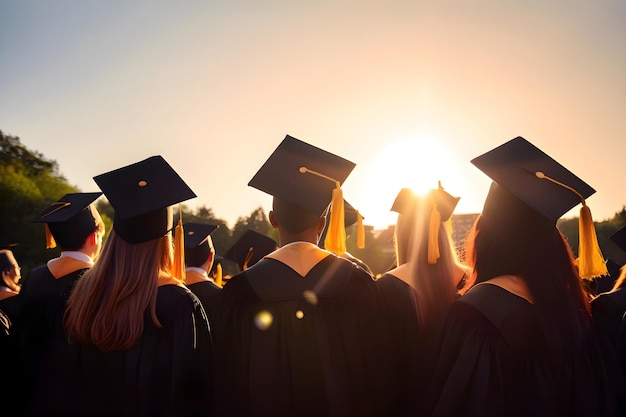 Casquettes de graduation sur les diplômés universitaires Generative AI