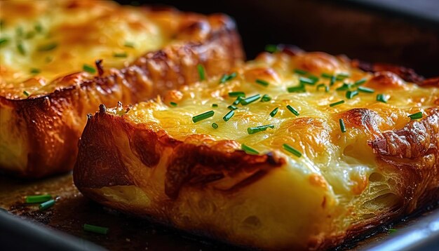 une casserole au fromage est servie avec une poêle de pain