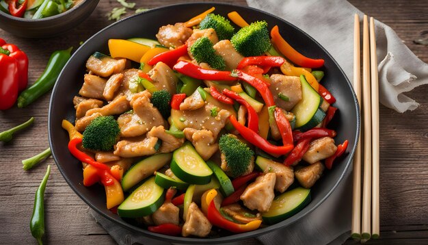 une casserole de brocoli de poulet et de poivrons avec du poulet et des poivrons