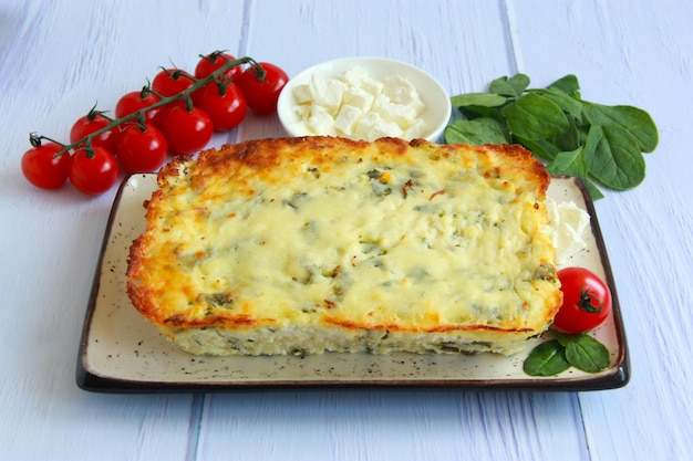 Casserole de fromage blanc aux épinards, ail et mozzarella - petit-déjeuner sain