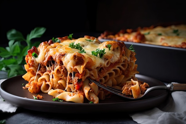 Casserole de lasagnes avec couches de nouilles au fromage et sauce créées avec générative ai