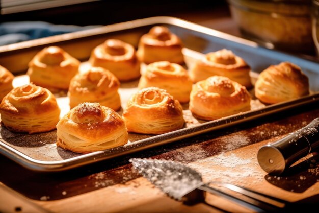 Une casserole de pain sur une table avec une cuillère