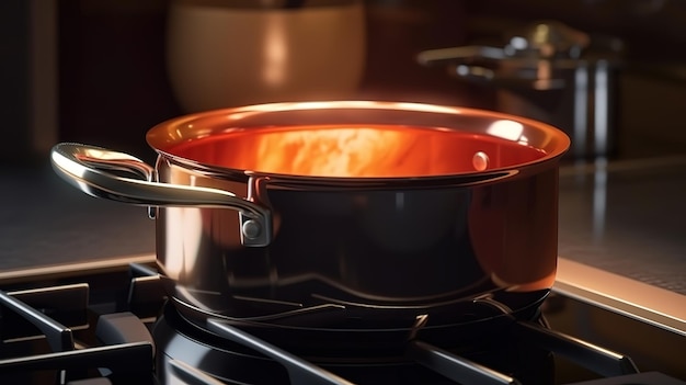 Une casserole propre sur un poêle à gaz dans la cuisine