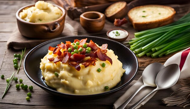 une casserole de purée de pommes de terre avec une cuillère et des cuillères avec une cuillerée