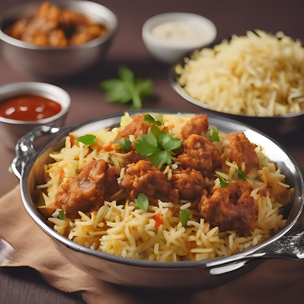 Photo une casserole de riz avec du riz et du riz et une cuillère