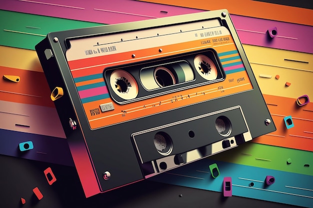 Une cassette analogique colorée dans le style des années 80