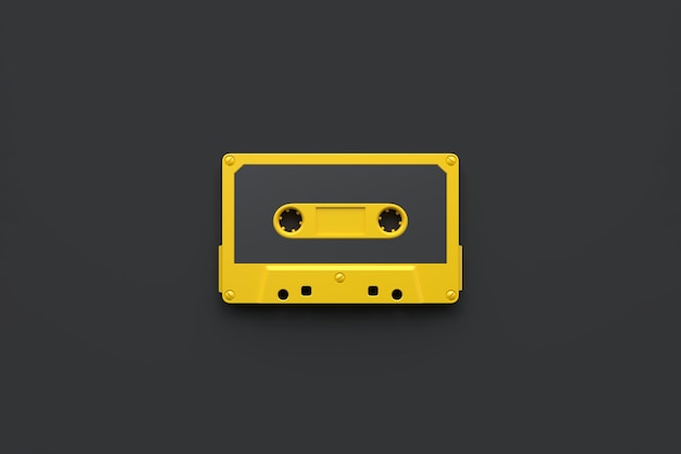 Cassette audio vintage sur fond noir Vue supérieure avec espace de copie Illustration de rendu 3D