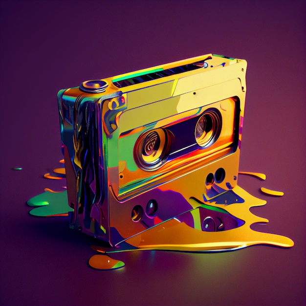 Une cassette colorée dégoulinante de peinture.