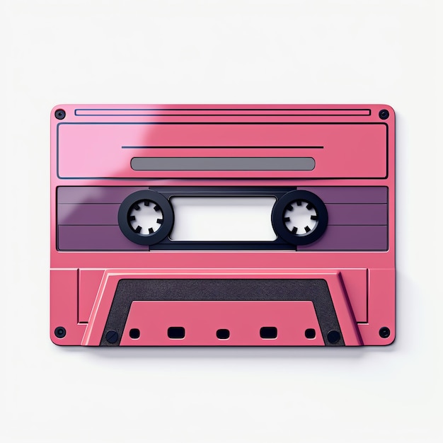 une cassette rose avec des poignées noires et violettes