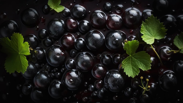 Cassis frais mûr avec fond de gouttes d'eau Toile de fond de baies Generative AI