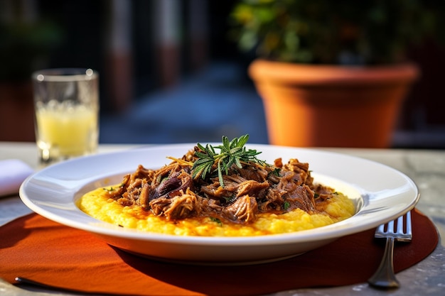 Photo cassoeula plat traditionnel de lombardie avec un ragoût fait de viande de porc et de chou souvent servi avec de la polenta plat de confort italien de saison