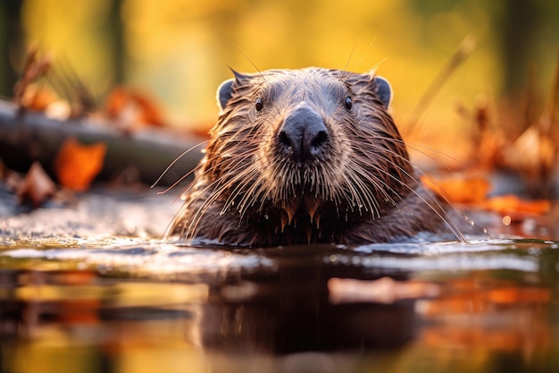 Castor dans l'eau libre